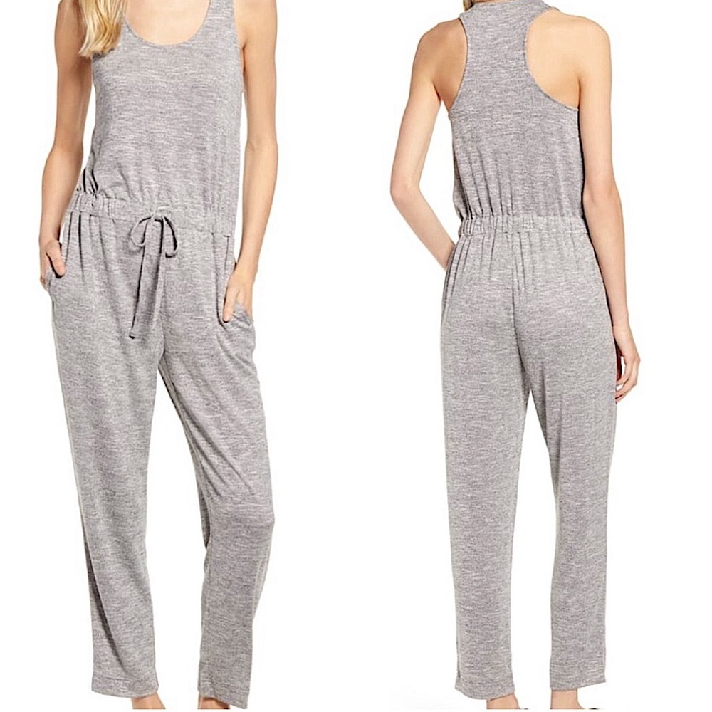 Lou & Grey Loft Racerback Tank Knit Jumpsuit Size Small Heather Grey